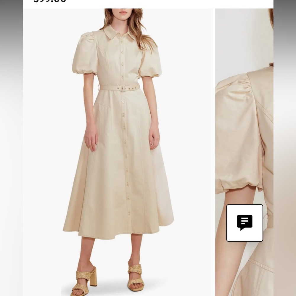 100% Cotton Cream Puff Sleeve Belted Cotton Shirtdress by FREEMARKET Size Small